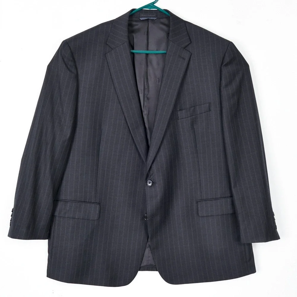 Lauren Ralph Lauren Blazer Mens 50L Black Pinstripe 100% Wool Natural Stretch
